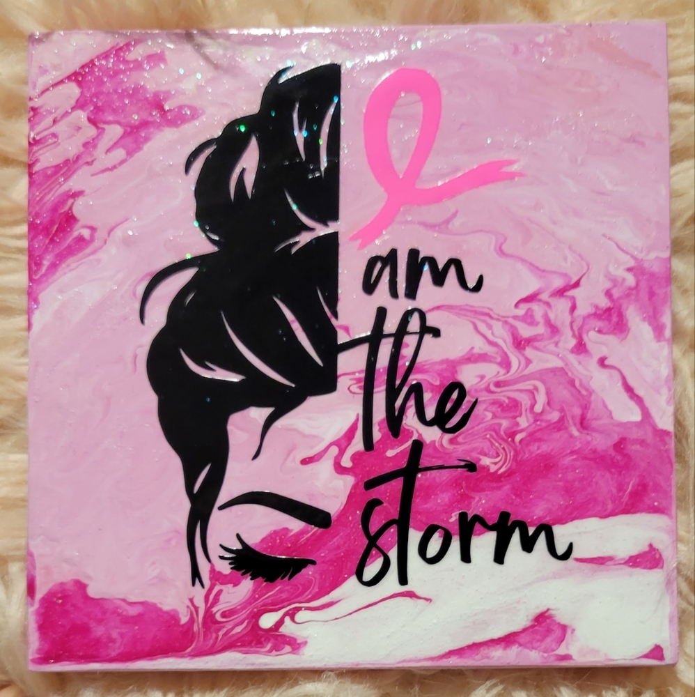 SALE! Breast Cancer Awareness Decor wall or desk 6" x 6" hand painted, original